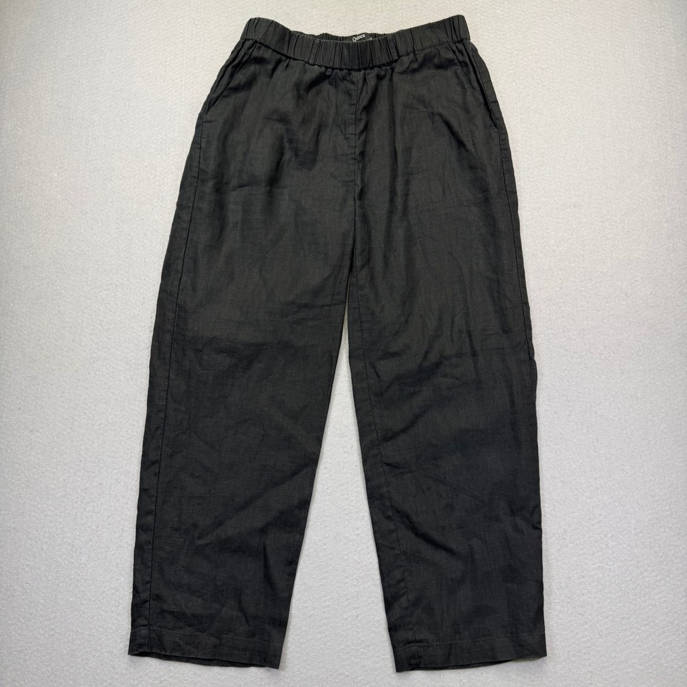 Quince Black 100% European Linen Elastic Waist Wide Leg Cropped Pants Small
